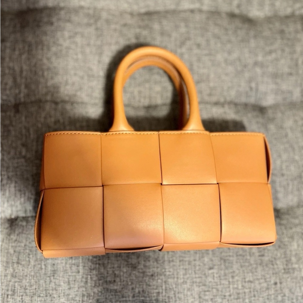 Elegant Tan Woven Faux Leather Handbag